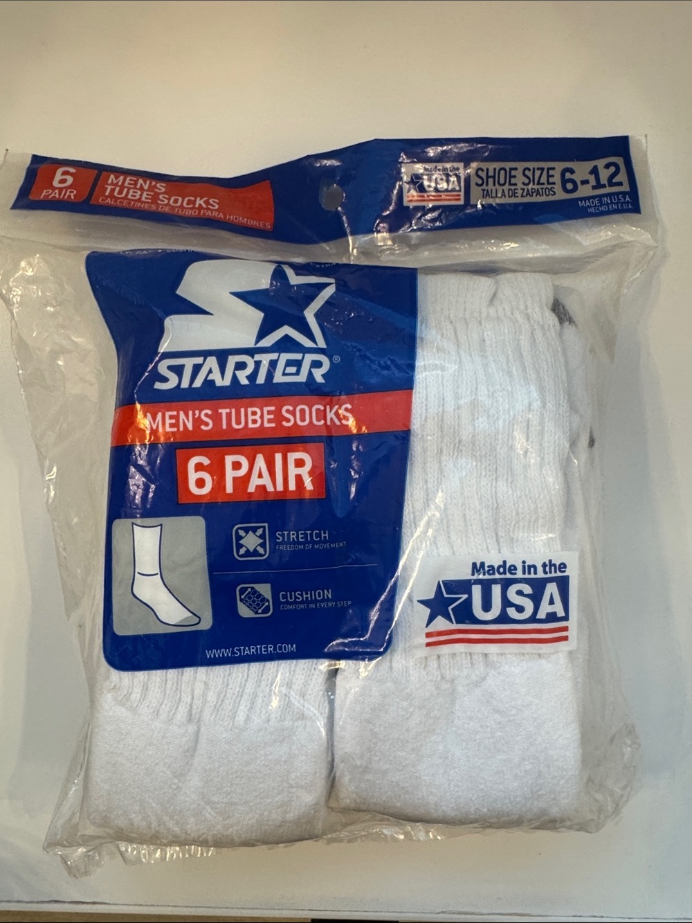 STARTER Men's White Athletic Tube Socks 6-Pack